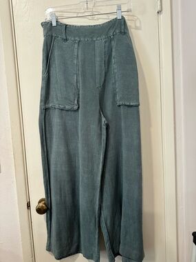 Young, Fabulous and Broke Wide Leg Utility Pocket Pants in Washed Teal